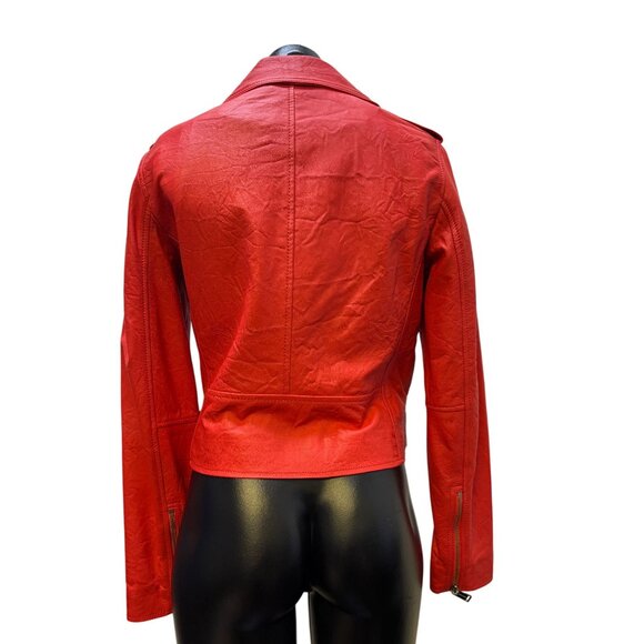 Michael Kors Red Lambskin Leather Jacket Size S - Picture 2 of 9